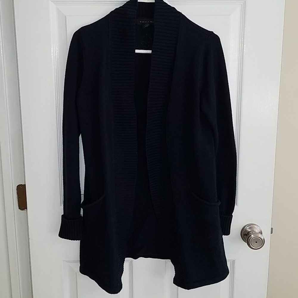Tahari S navy pocketed sweater